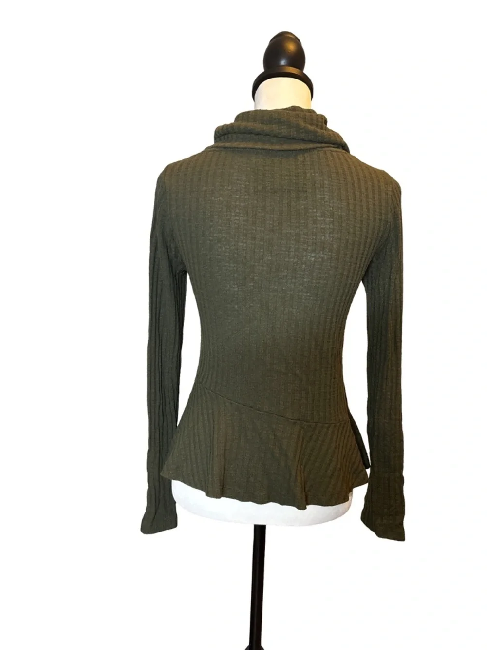 Anthropologie Maeve Olive Ribbed Cowl Peplum Sweater. XS - Picture 3 of 7